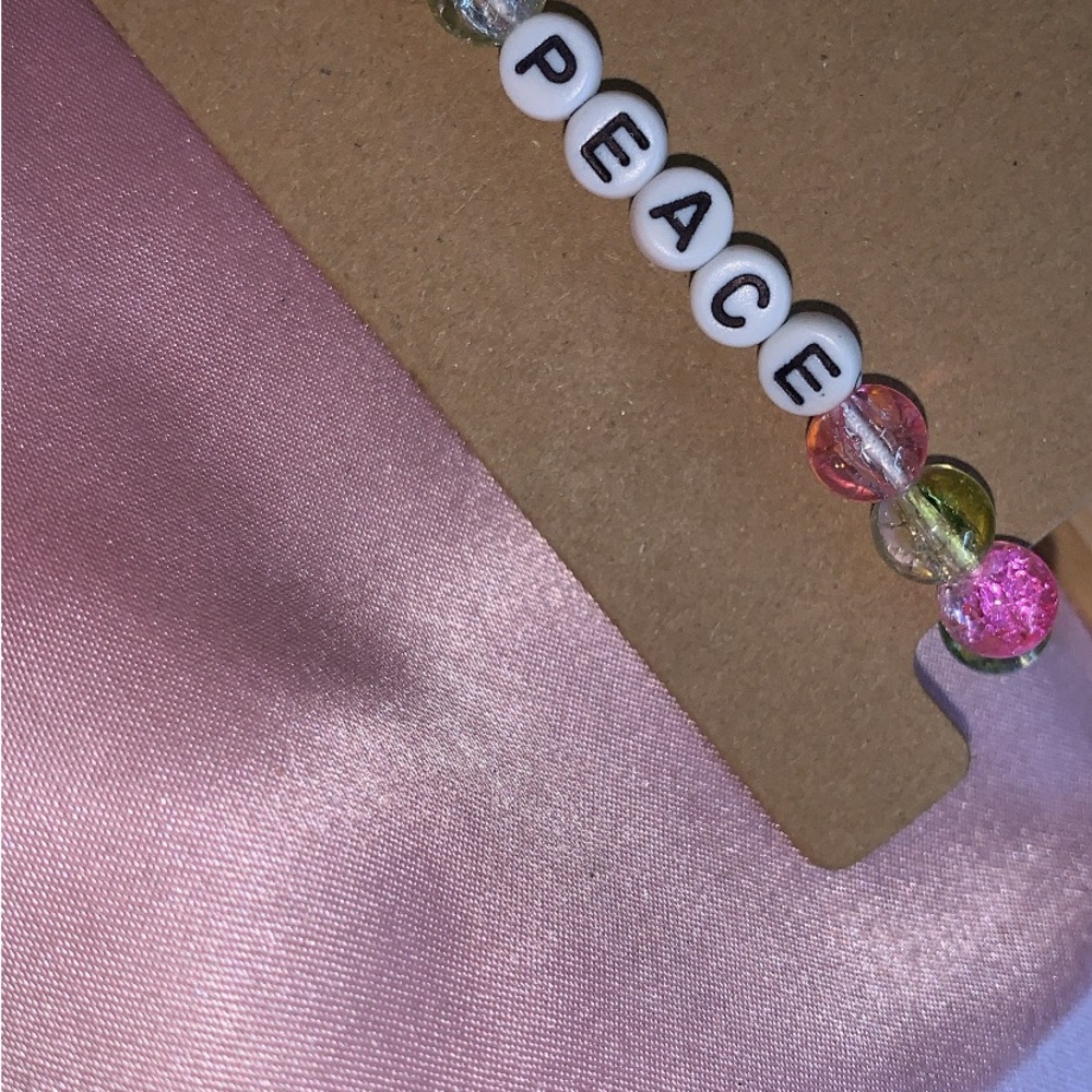Multicolor Beaded Bracelet with 'PEACE' Charm
